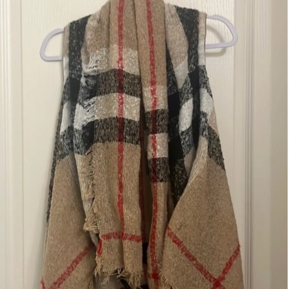 Blanket Plaid waterfall Scarf Long Vest - Picture 9 of 9